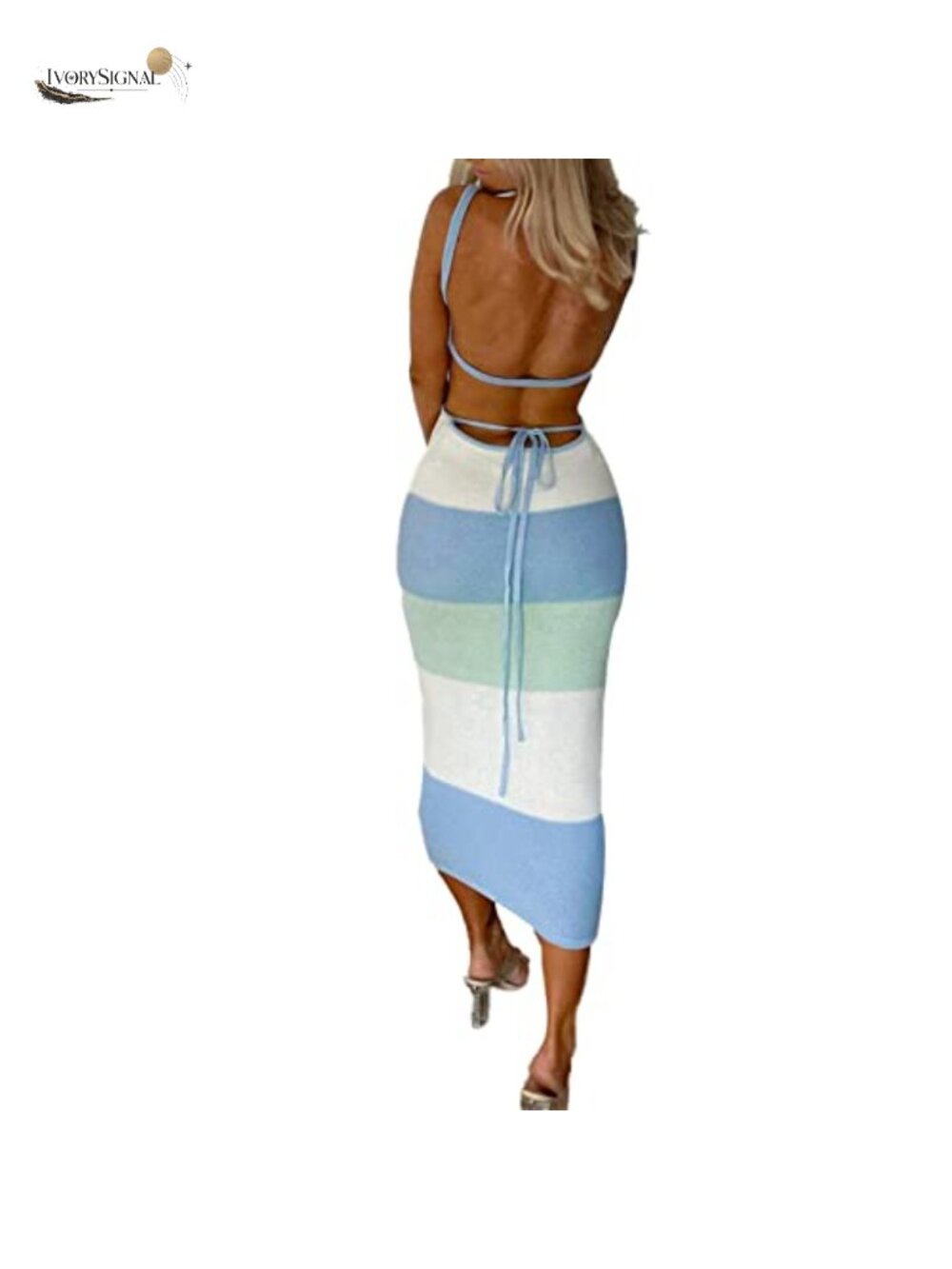 Spaghetti Strap Backless Lace Up Maxi Dress Hollow Out Sleeveless A-Line